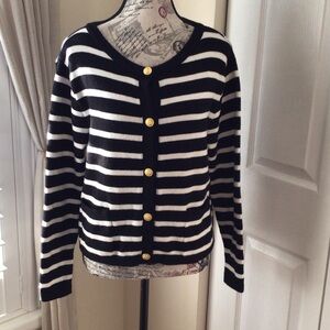 **LILLUSORY Black & White Striped Cardigan with Gold Buttons - Small**
